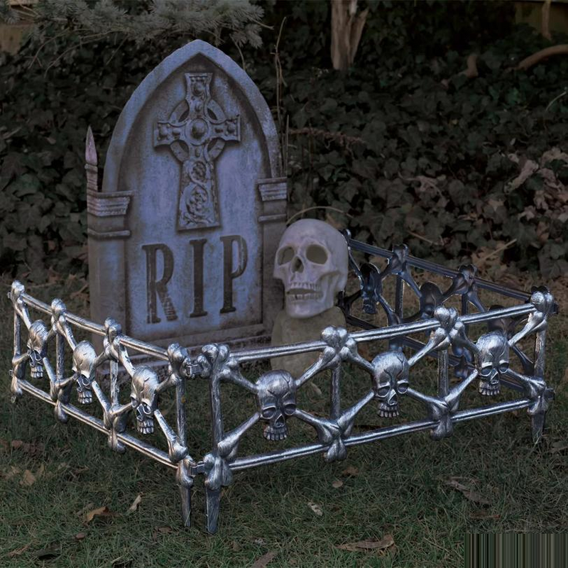 Black Skull Graveyard Fence Halloween Decoration