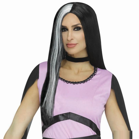Adults Black with White Streak Monster Mom Wig Costume Accessory