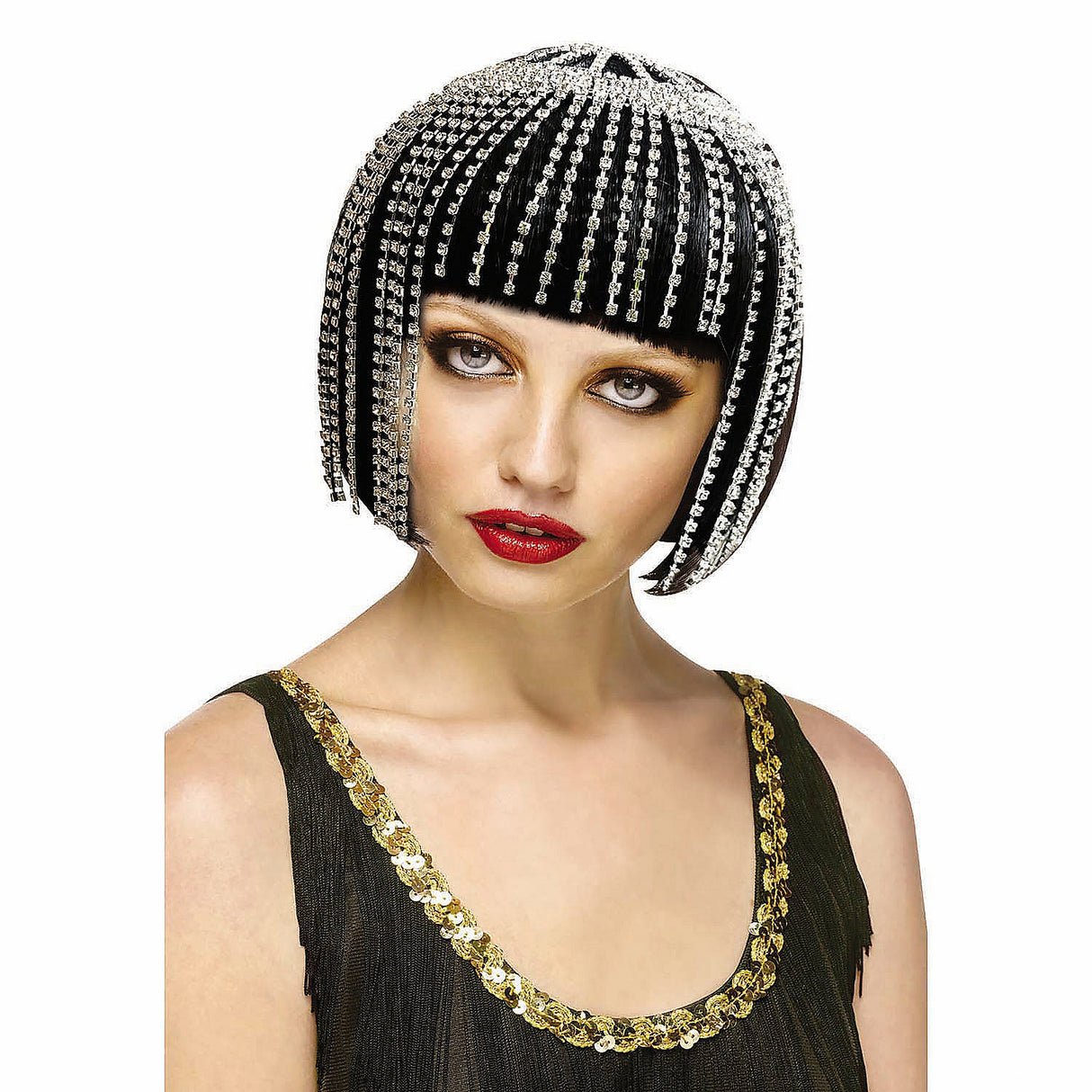 Stylish Adults Bling Wig with Rhinestone Details for Costume Parties and Themed Events