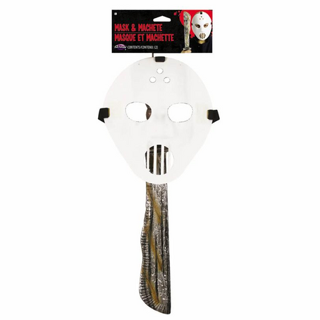 Adults White Hockey Mask & Machete Set Costume