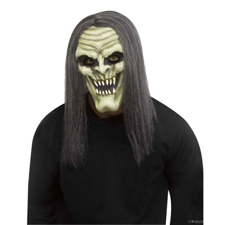 Adults Green Demon Vampire Full Mask with Gray Hair - One Size