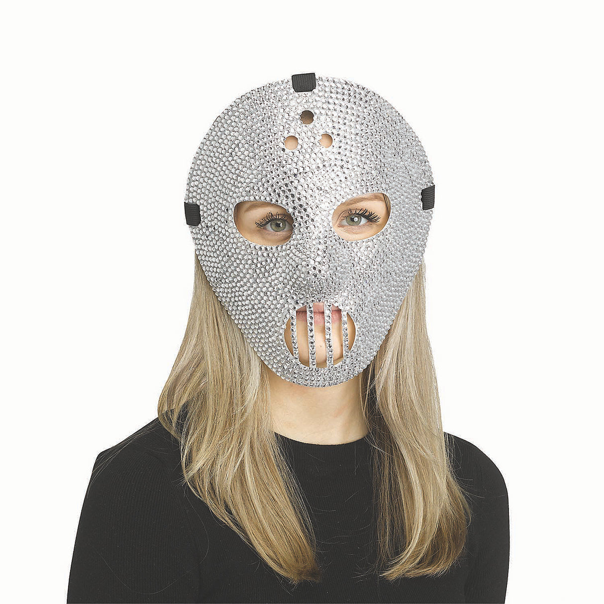 Stylish Adults Silver Rhinestone Bling Hockey Full Mask for Halloween Party Costume Events and Themed Celebrations