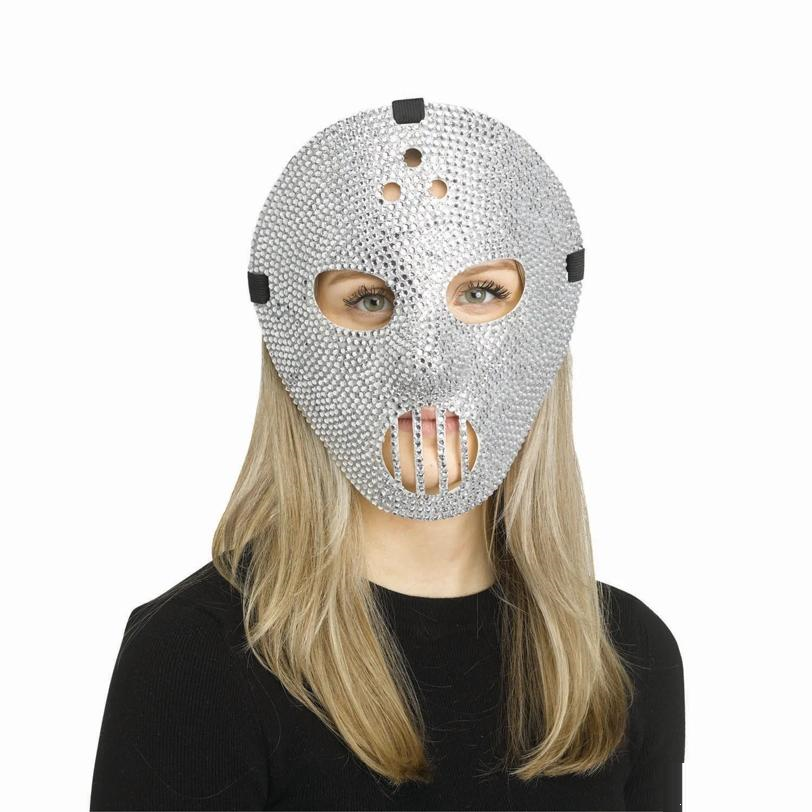 Adults Silver Rhinestone Bling Hockey Full Mask - One Size