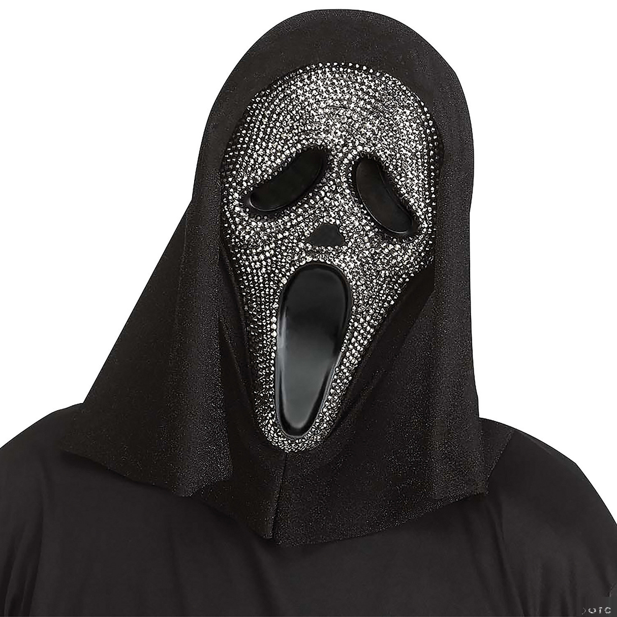 Ghost Face Bling Mask with Crystal Stones & Hood – Adult Costume Accessory