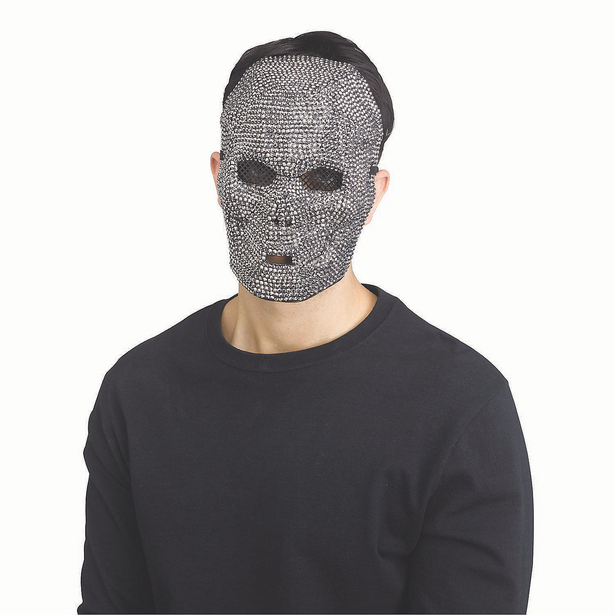Sparkly Adults Gunpowder Grey Rhinestone Bling Skull Full Mask for Halloween Parties and Costume Events