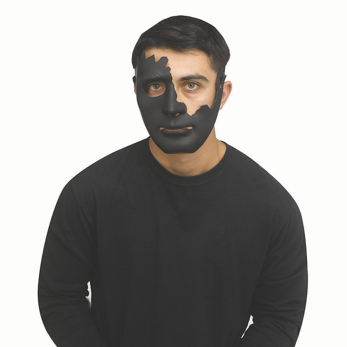 Stylish Black Cracked Plastic Half Mask for Unique Halloween Costumes and Party Themes