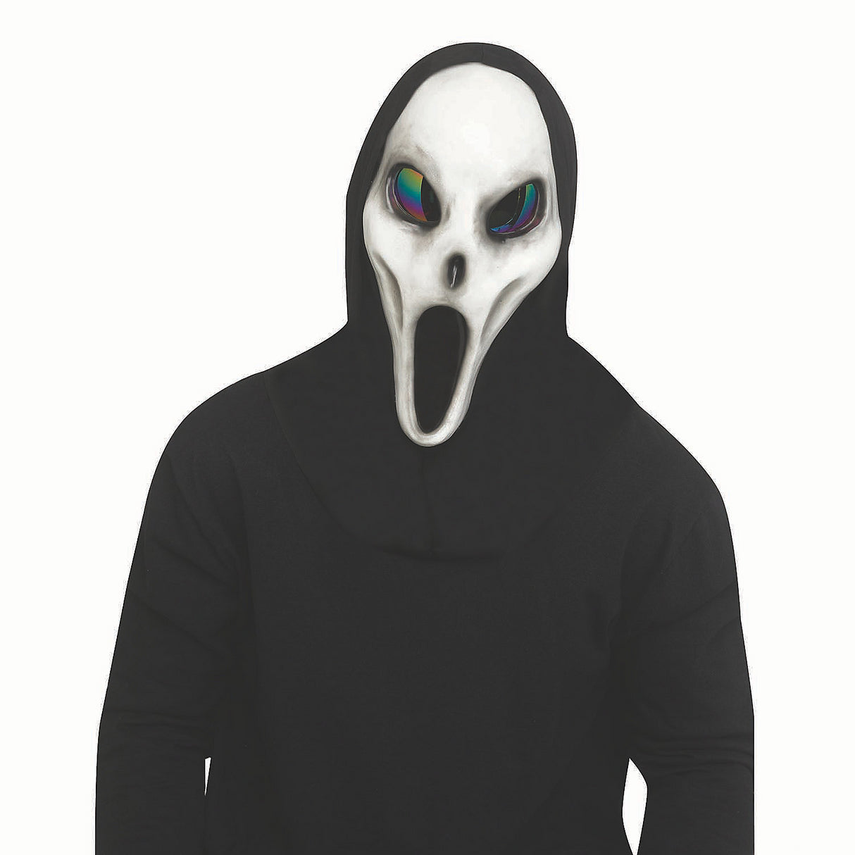 Adults Alien Spawn Grey Full Mask with Black Hood for Halloween Parties and Scary Costume Events
