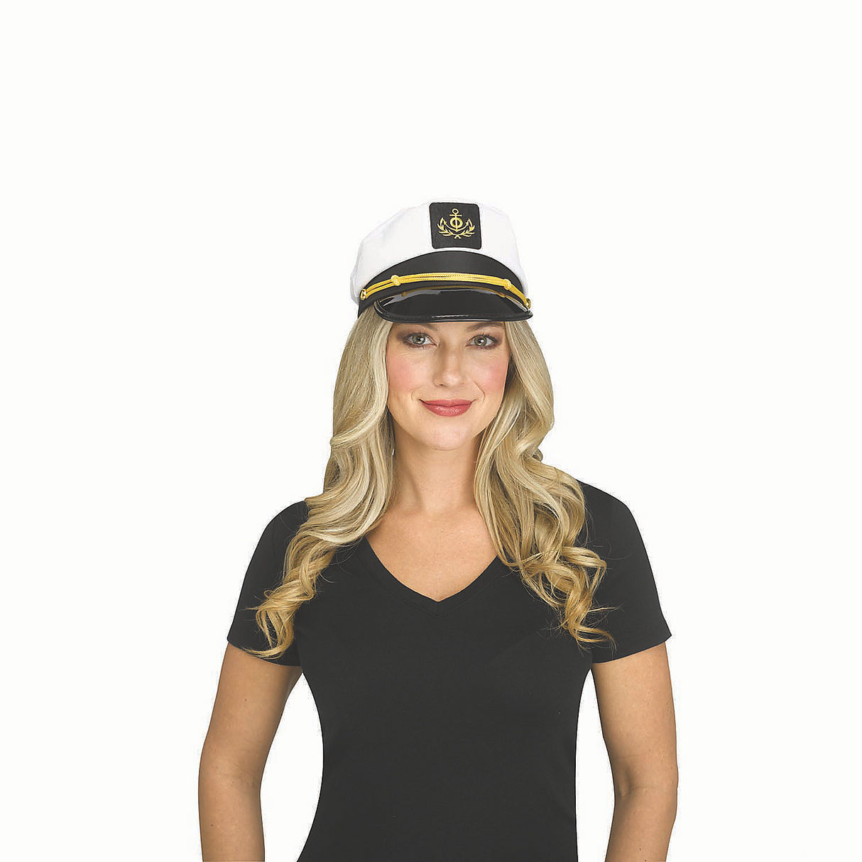 Adults White Black Gold Polyester Skipper Hat Costume Accessory for Halloween Parties and Nautical Events