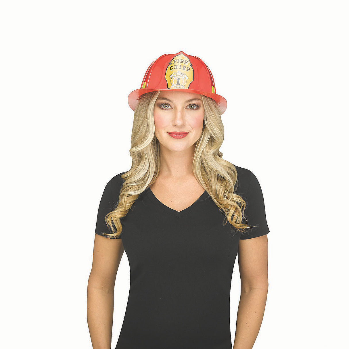 Official Adults Red Yellow Plastic Firefighter Hat for Costume Parties Halloween and Emergency Themed Events