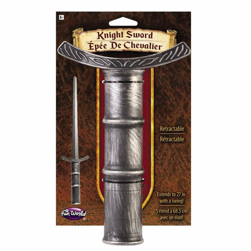 Retractable Silver Knight Sword Costume Accessory