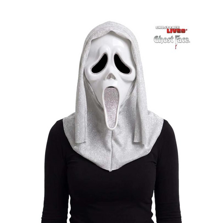 Adults Ghost Face Silver Glitter Full Face Mask with Hood