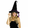 Adults Black Velour Witch Hat with Purple Rope - One Size