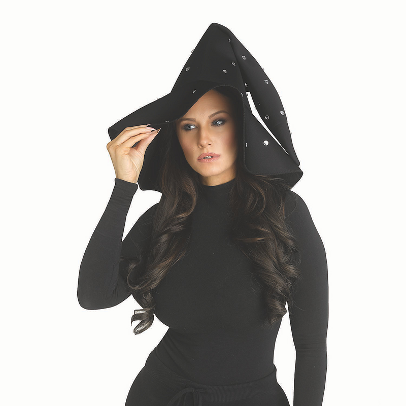 Sparkling Black Polyester Witch Hat with Rhinestones for Halloween Events and Themed Parties