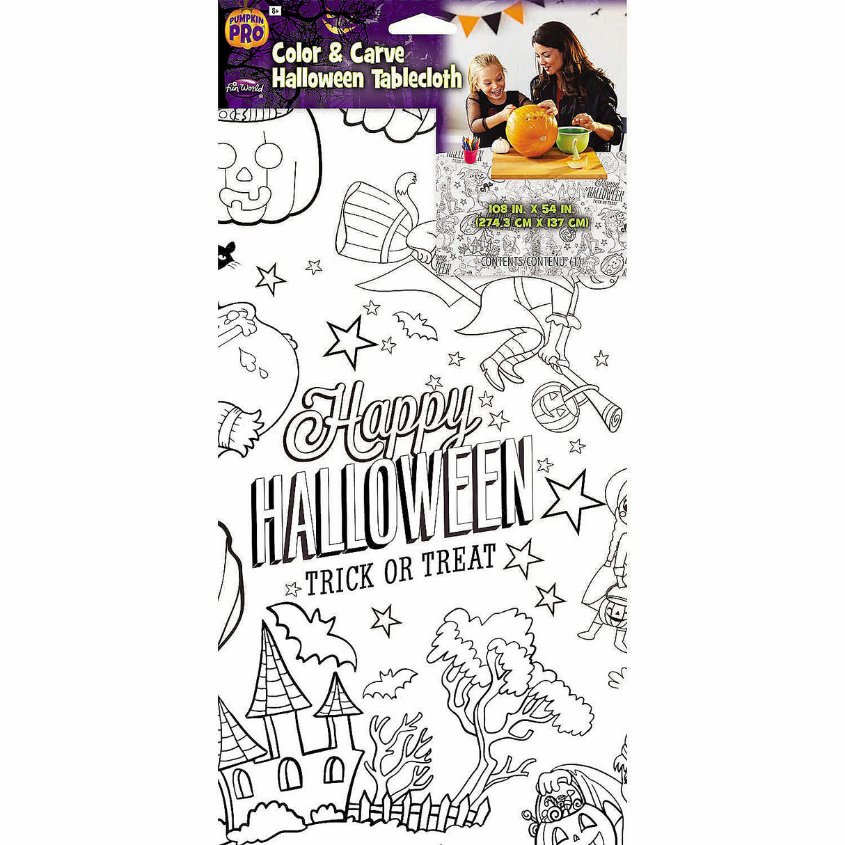 Fun Halloween Color and Carve Tablecloth for Kids Activities Pumpkin Carving Parties
