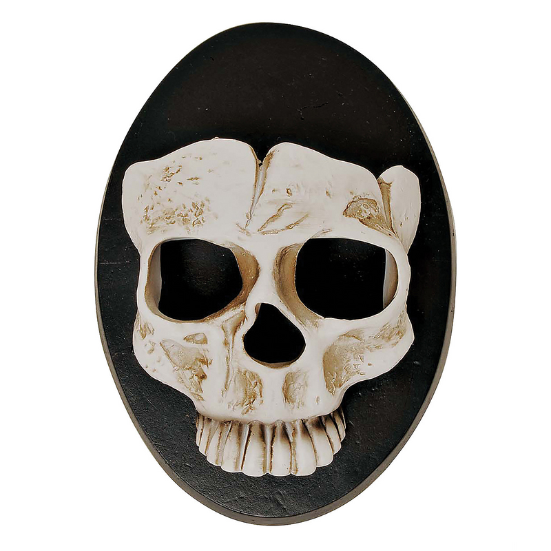 6" Skull Wall Sconce - Halloween Decoration with Flickering LED Light product image showing the design and