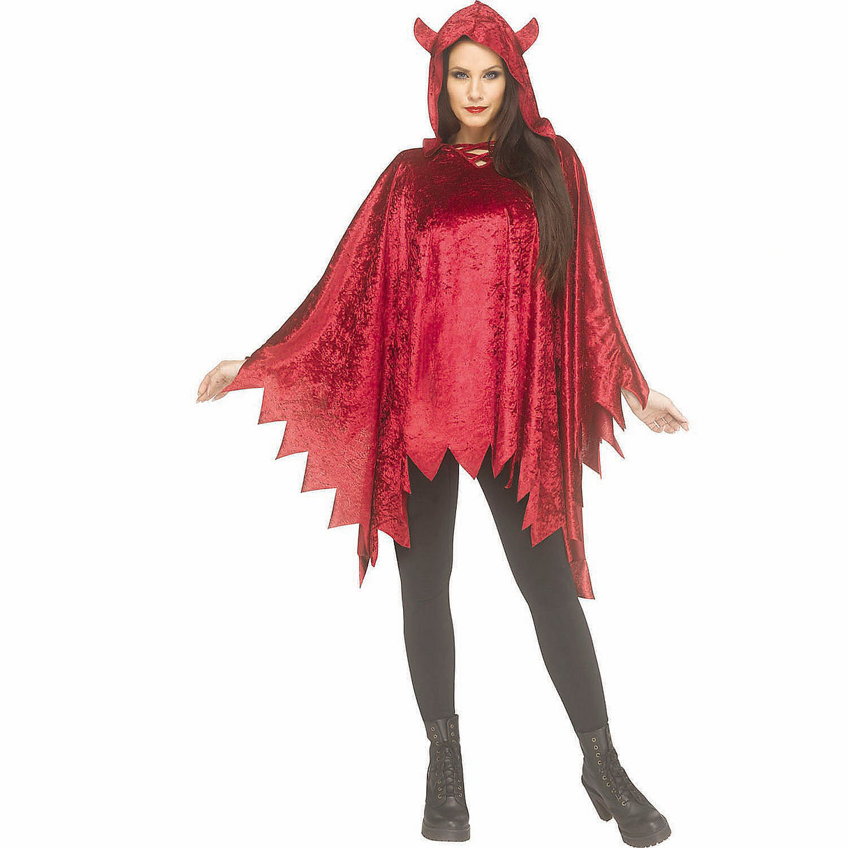 Adults Red Velour Devil Poncho Costume for Halloween Parties and Themed Events