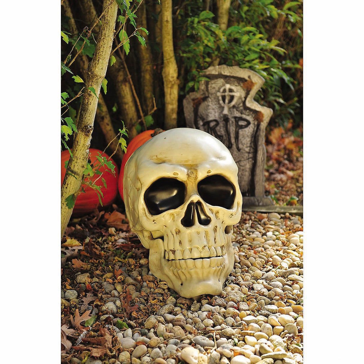 Giant Articulated Plastic Skull Decoration for Spooky Halloween Displays and Haunted House Decor
