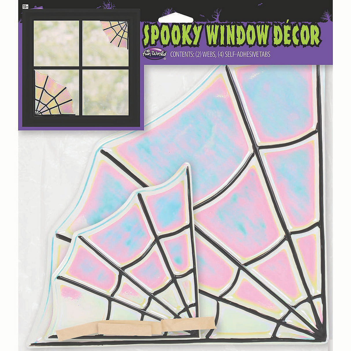 Iridescent Spiderweb Window Decorations for Halloween Home Decor Parties and Spooky Events