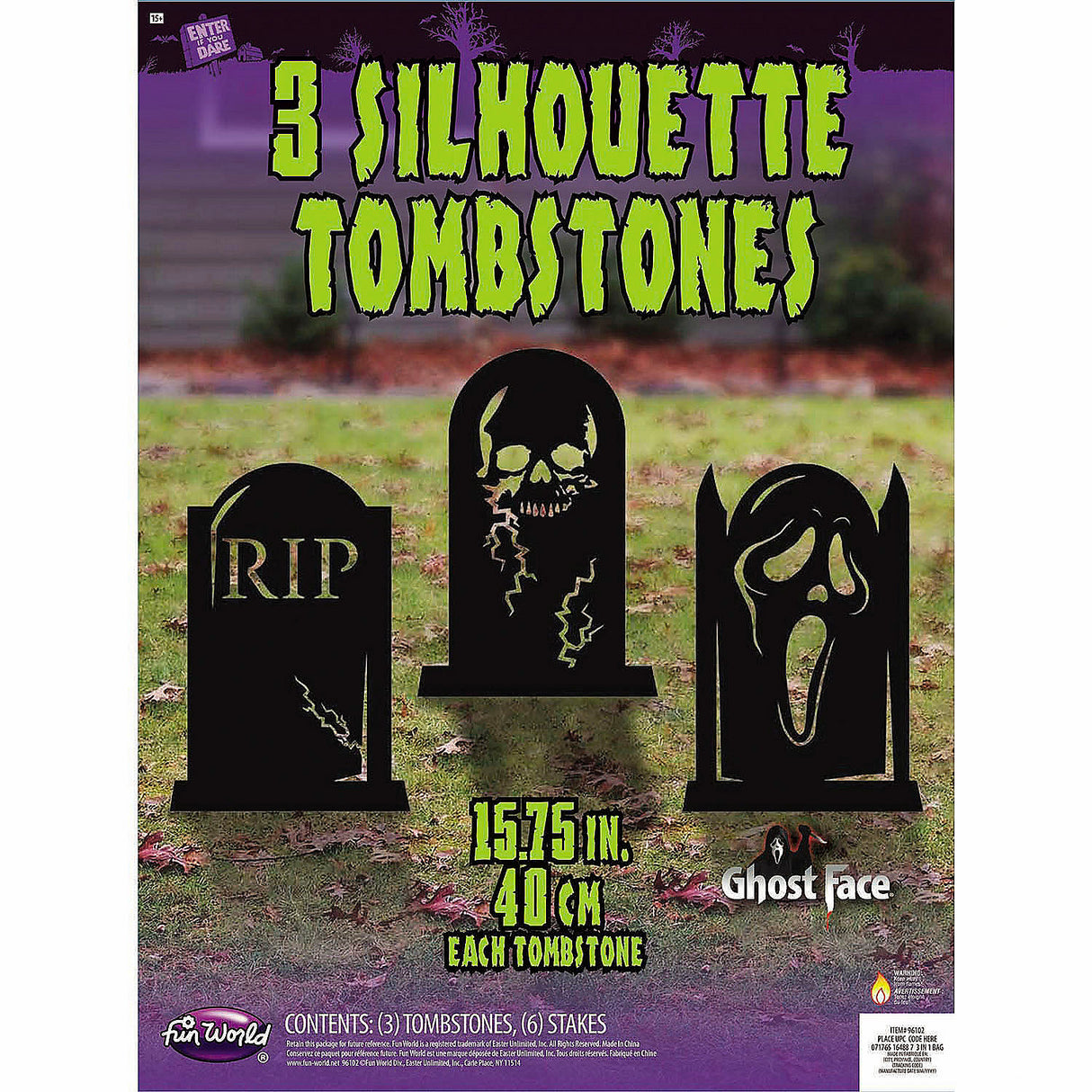 Ghost Face Tombstones Set of 3 for Halloween Lawn Decorations and Spooky Themed Parties