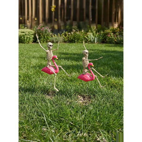 Skeleton Flamingo Racers Outdoor Halloween Decoration