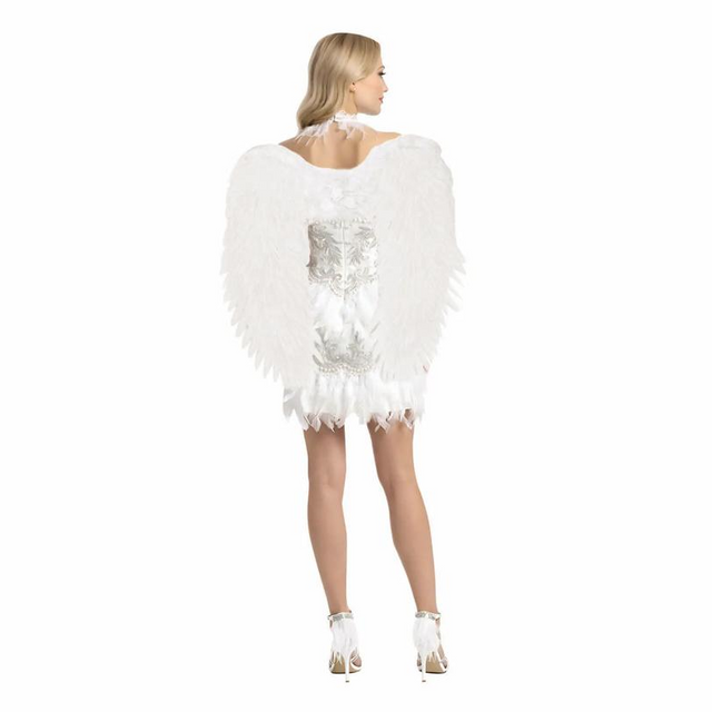 Adults White Feather Wings with Roses Costume Accessory