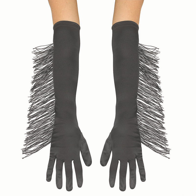 Adults Long Polyester Gloves with Black Fringe Costume Accessory