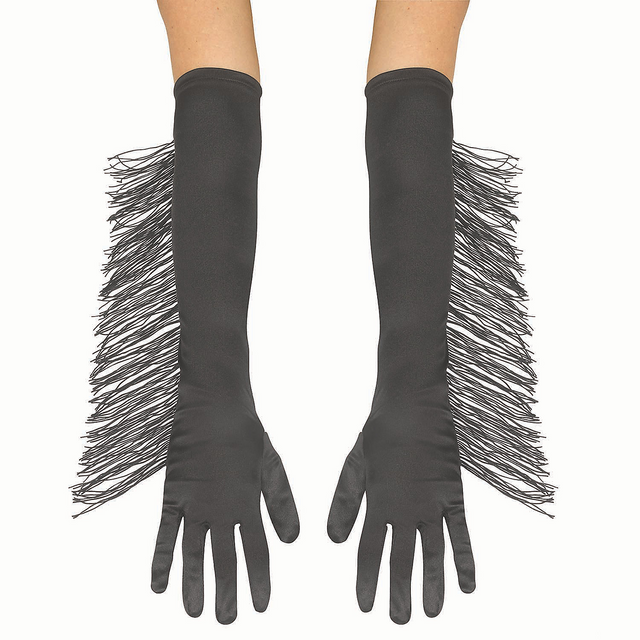Adults Long Polyester Gloves with Black Fringe Costume Accessory
