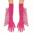 Adults Long Polyester Gloves with Pink Fringe Costume Accessory