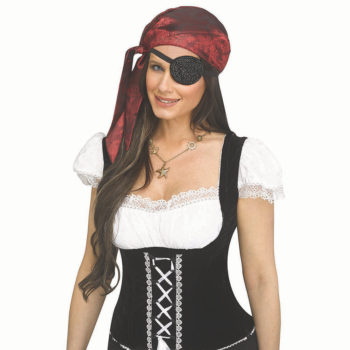 Stylish Black Plastic Pirate Eye Patch with Rhinestone Bling for Halloween Costume Parties and Themed Events