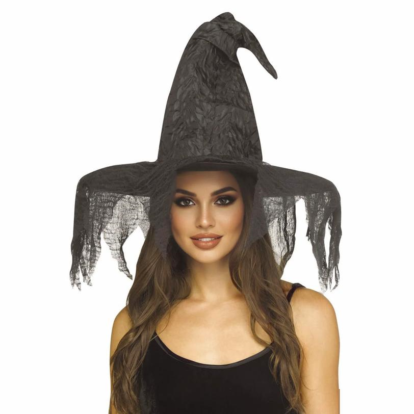Adults Black Tattered Witch Hat Costume Accessory