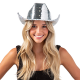 Adults Mirrored Disco with Silver Sequins Cowboy Hat Costume Accessory