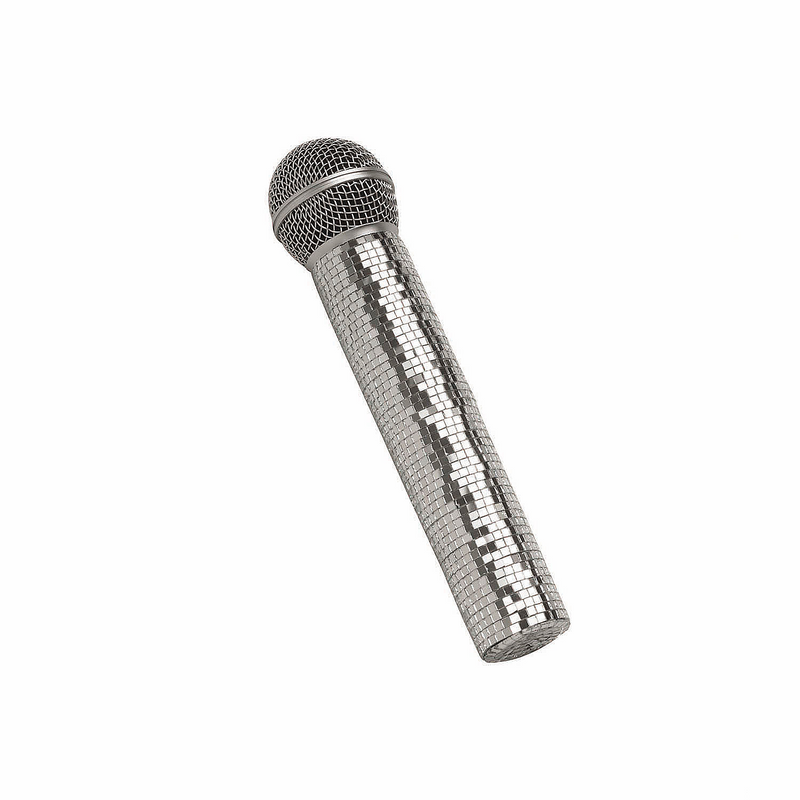 Sparkly Silver Mirror Microphone Prop for Halloween Costume Parties and Stage Performances