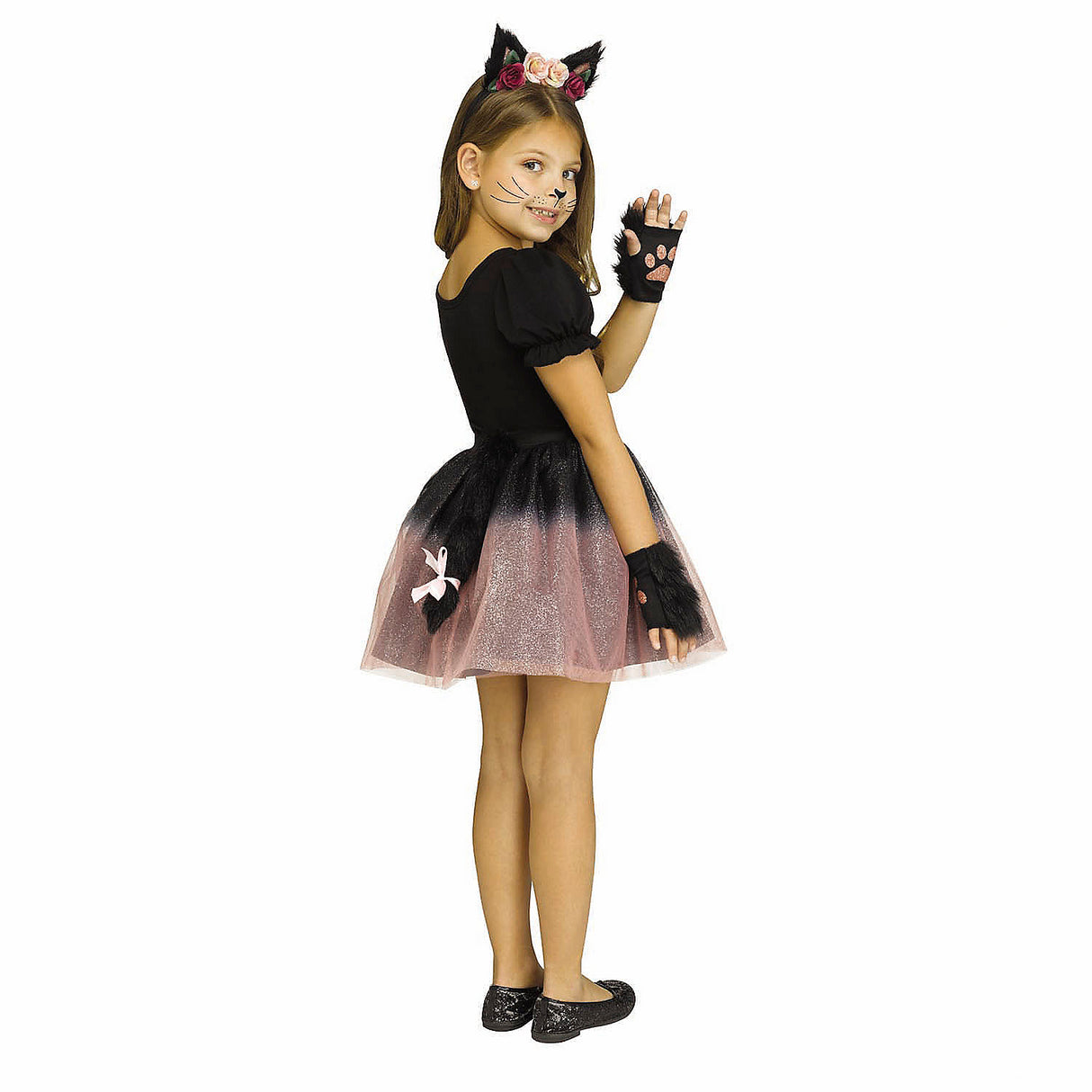 Fun Kids Cat Black Pink Sparkle Tutu Costume for Halloween Dress-Up Parties and Imaginative Play