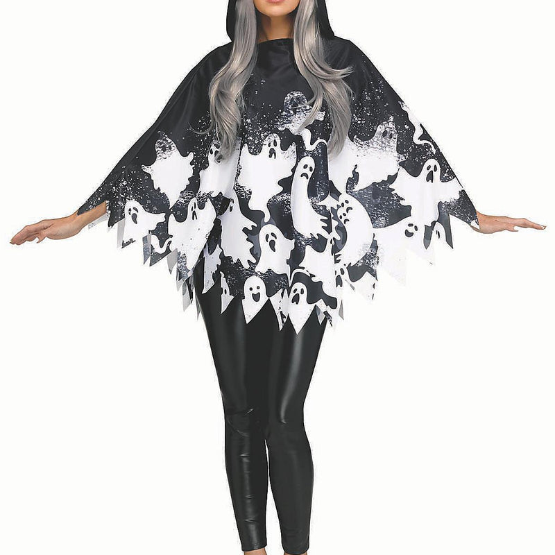 Classic Black and White Ghost Poncho for Easy Halloween Costume and Spooky Events