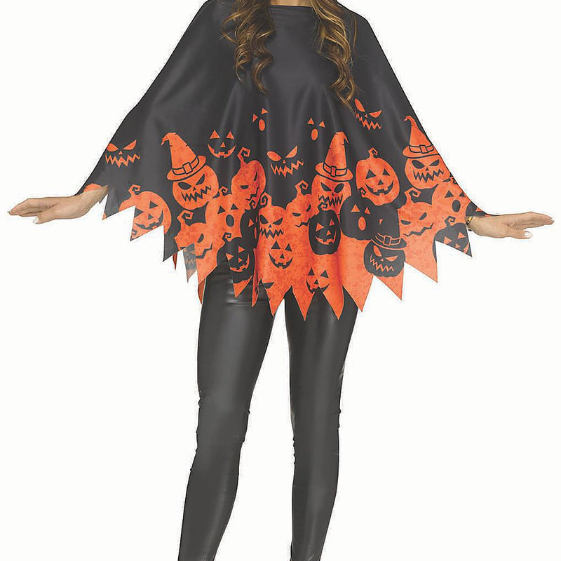 Adults Black & Orange Polyester Classic Pumpkin Poncho Costume Accessory