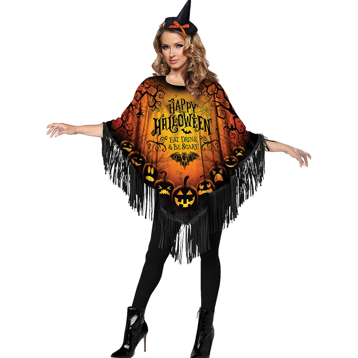 Fun Poncho Happy Halloween Instant Costume for Spooky Themed Celebrations and Halloween Parties