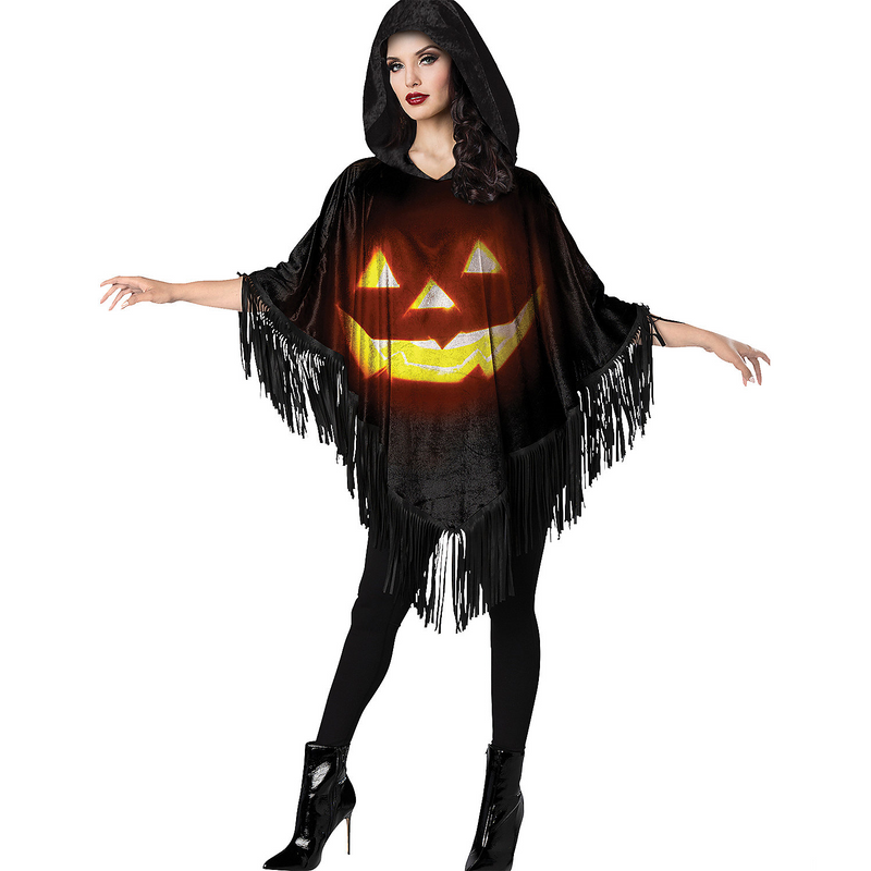 Spooky Poncho Jack-O-Lantern Instant Costume for Halloween Parties and Scary Themed Events