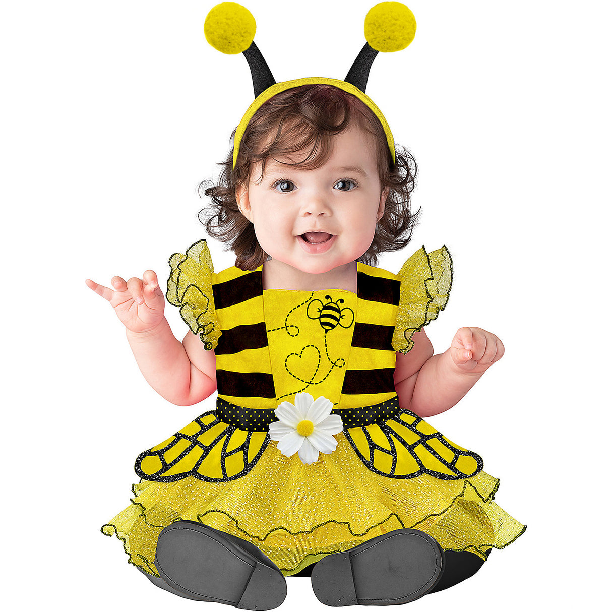 Cute Baby Girl Yellow and Black Bee Costume for Halloween Parties and Dress-Up Play
