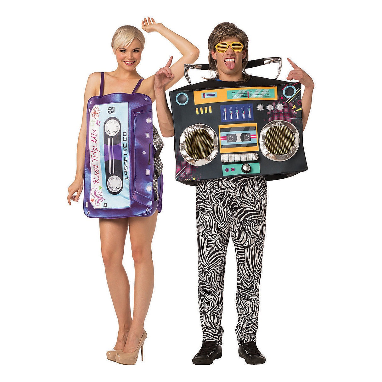 Fun Mix Tape Dress Boom Box Couple Costume for Music Lovers and Creative Halloween Parties