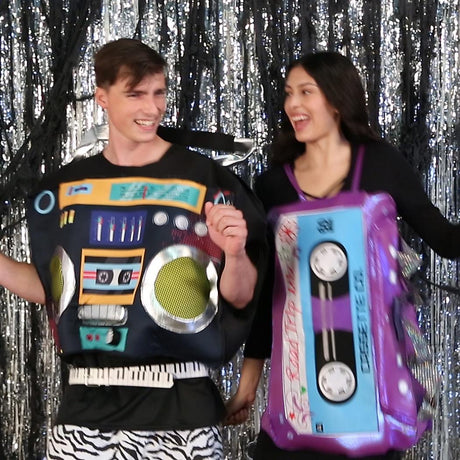 RADYAN Mix Tape and Boom Box Couples Costume - Retro Outfit for Parties product image showing the product clearly
