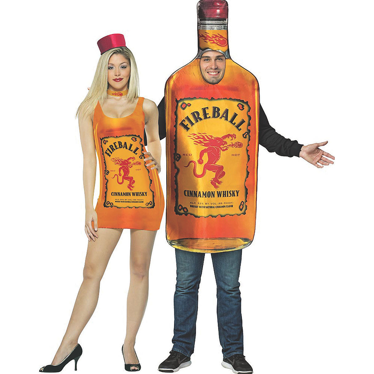 Fireball Tank Dress and Bottle Costume for Spooky Halloween Parties and Couple Costume Events