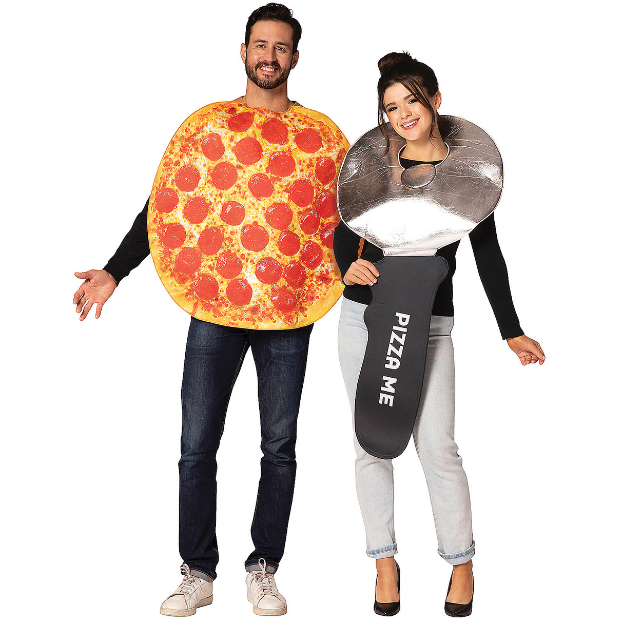 Funny Pepperoni Pizza and Pizza Cutter Adult Couples Costume for Halloween or Themed Parties