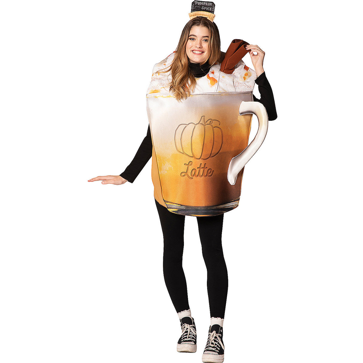 Fun Pumpkin Spice Latte Adult Costume for Halloween Parties and Autumn Celebrations