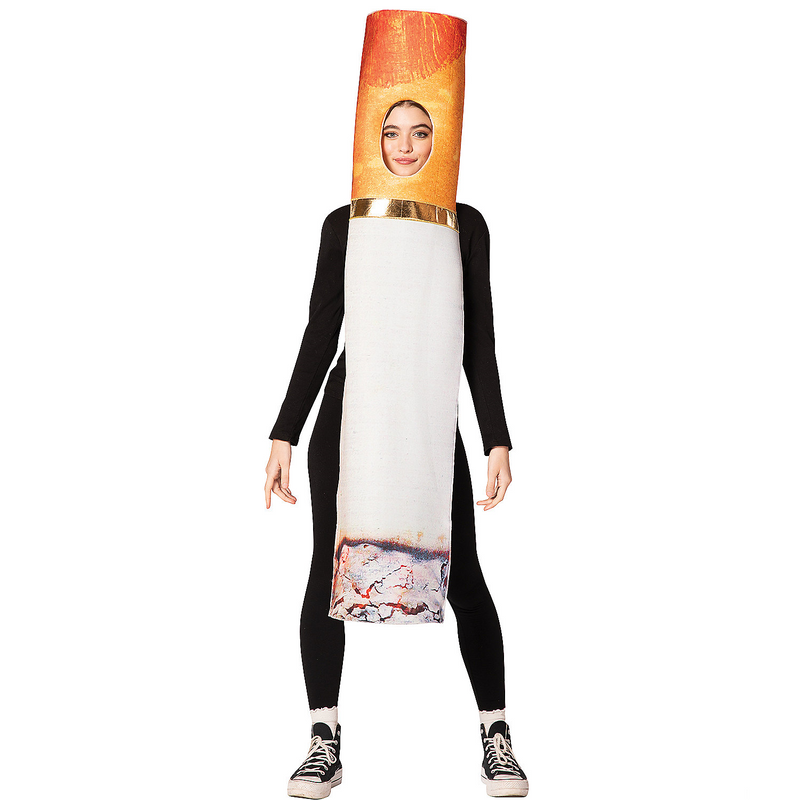 Cigarette adult costume, lightweight fabric, white and red design for Halloween parties