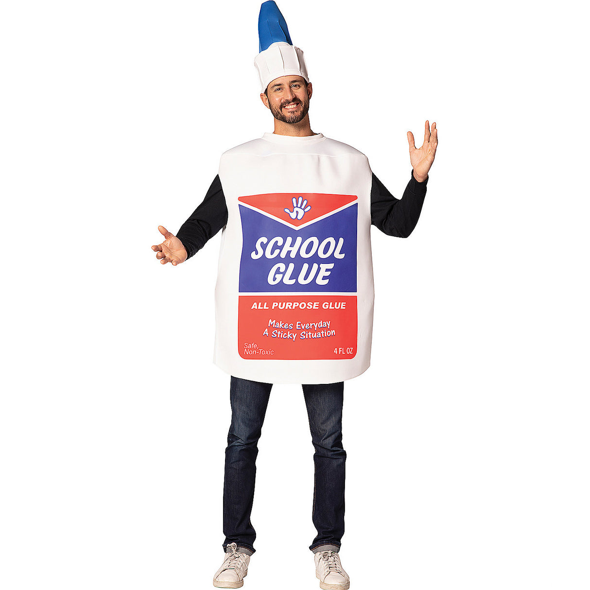 Humorous School Glue Squeeze Bottle Adult Costume for Halloween Parties Events and Group Fun