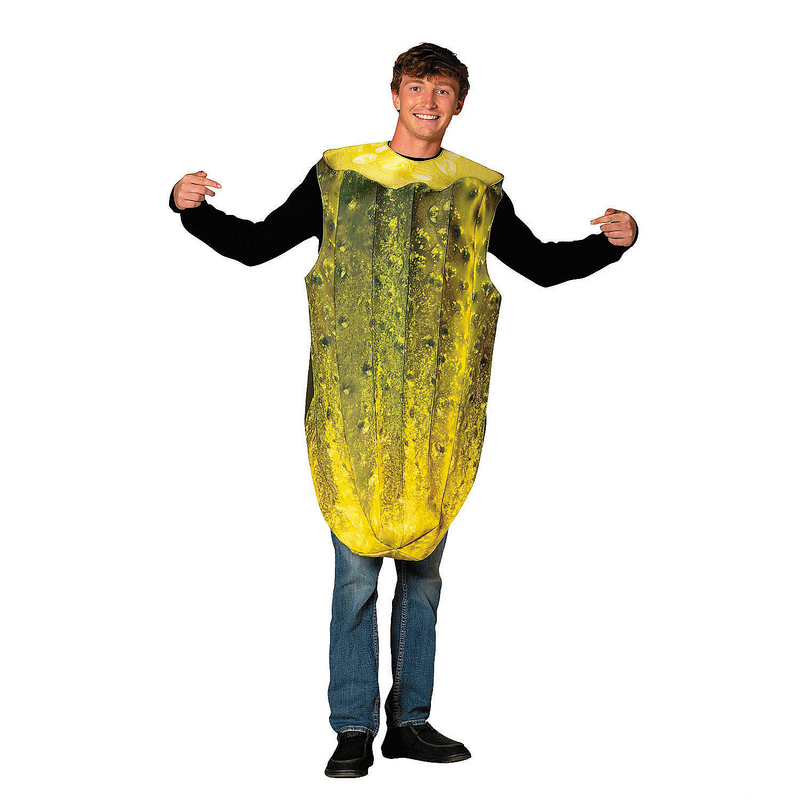 Adult green bitten pickle foam tunic costume for Halloween