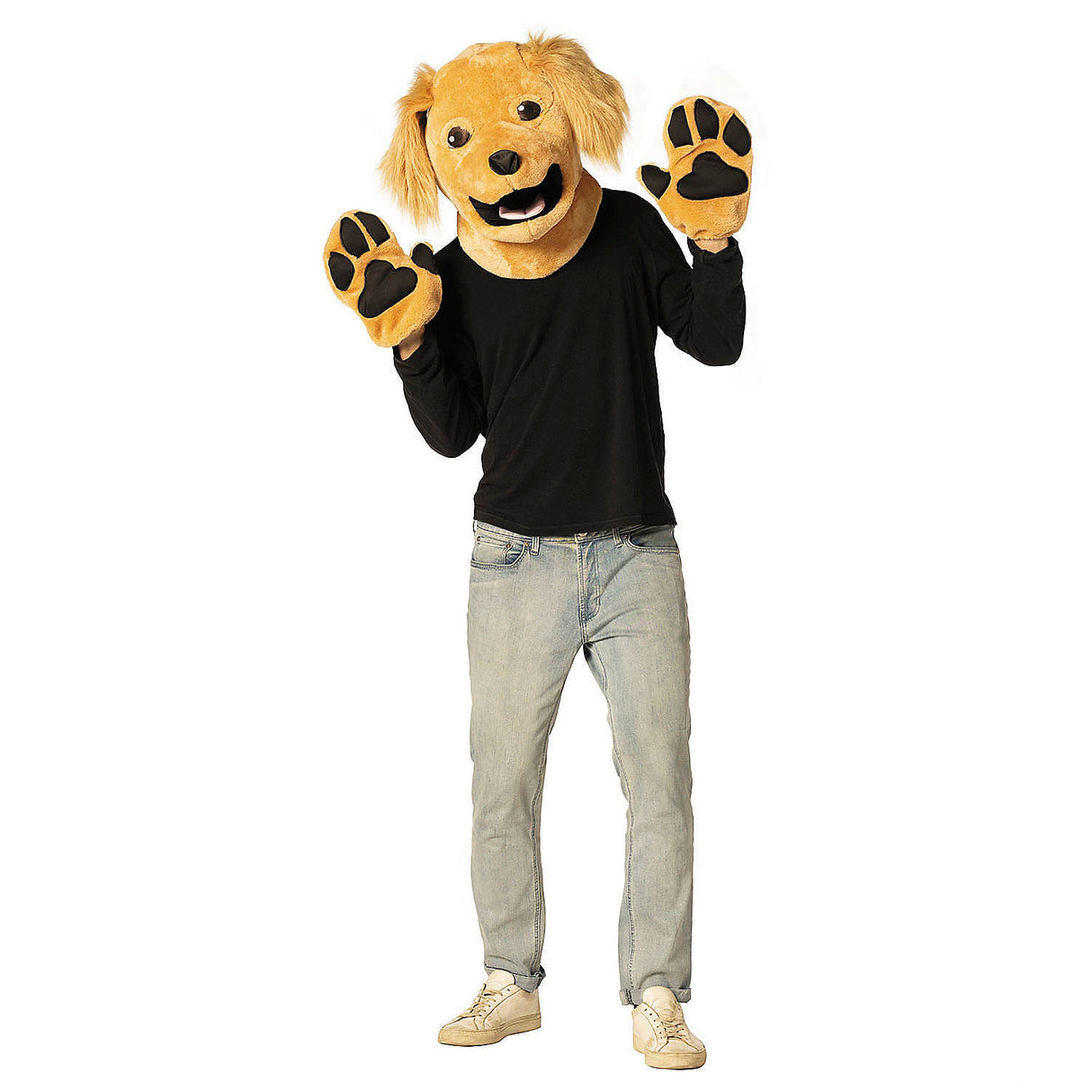 Furry Adults Brown Dog Mask and Paws Costume Kit for Fun Dress Up Events and Halloween