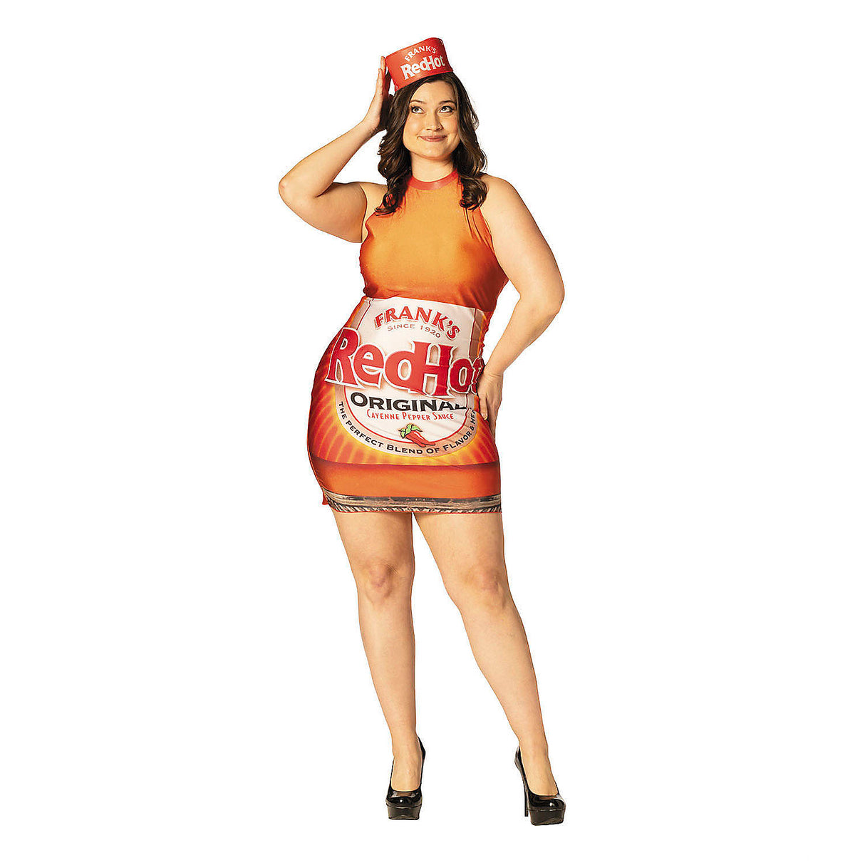 Fun Adults Frank's Red Hot Sauce Bottle Dress Costume for Halloween Parties and Themed Events