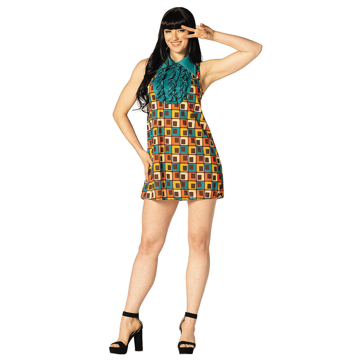 Retro Orange Cubes Dress Costume for Adult Parties Halloween Events and Costume Theme Celebrations