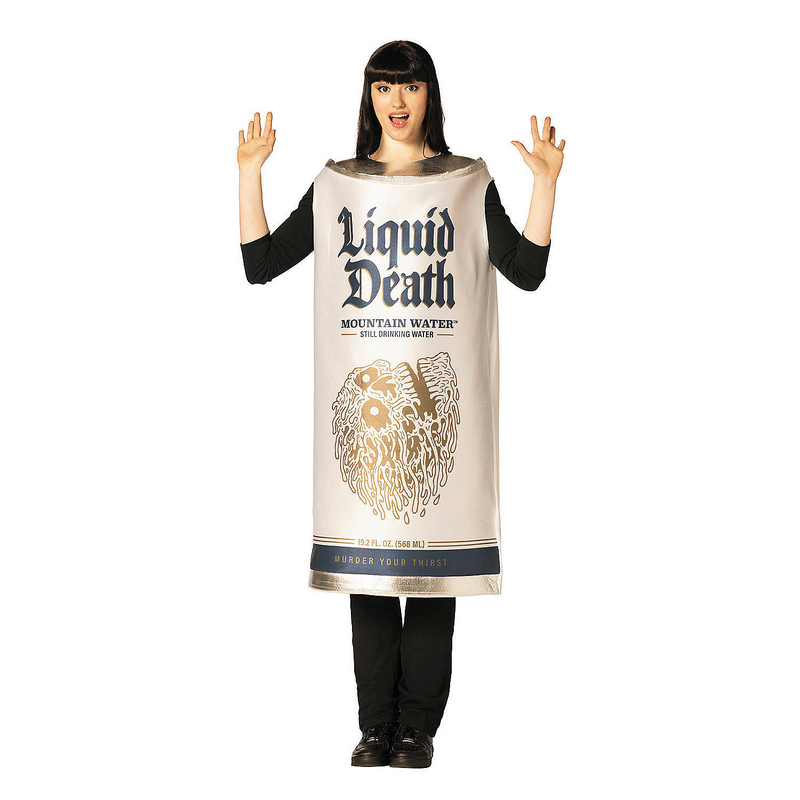 Adult Liquid Death Mountain Water White Can Tunic Costume for Halloween Parties and Fun Dress-Up Events